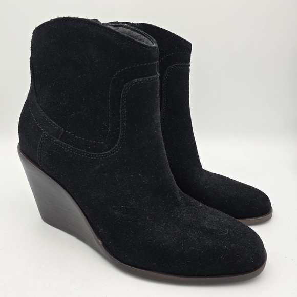 NWT Lucky Brand Wadier Wedge Ankle Boots, Black Suede, Women's 7.5M - Picture 1 of 16